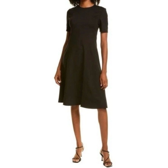 Lafayette 148 Black Ponte Knit A-Line Midi Dress 10 NWT - Picture 1 of 10
